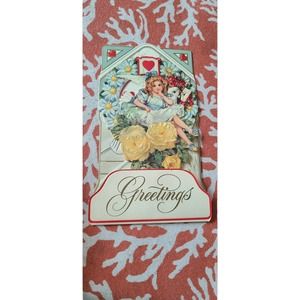 Vintage valentines greeting card Merrimack pop up 3d Victorian Train